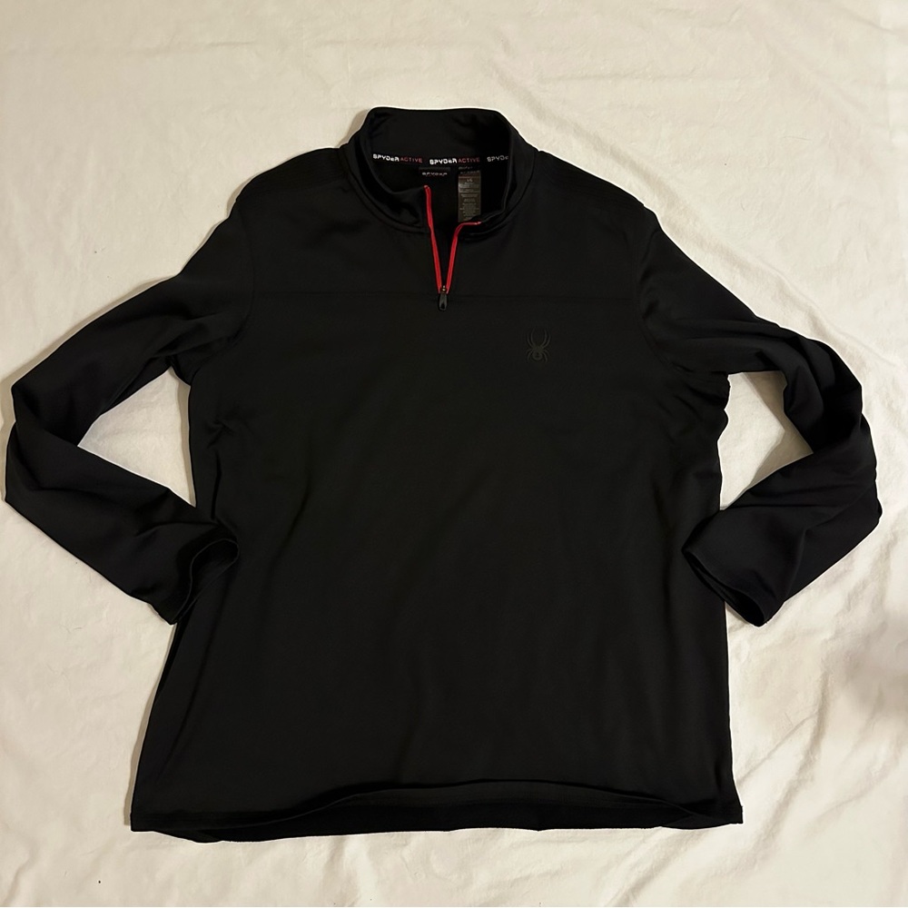 Men’s Spyder Active Pullover Size L 1/4 Zip Black w Red Accent Logo Long Sleeve